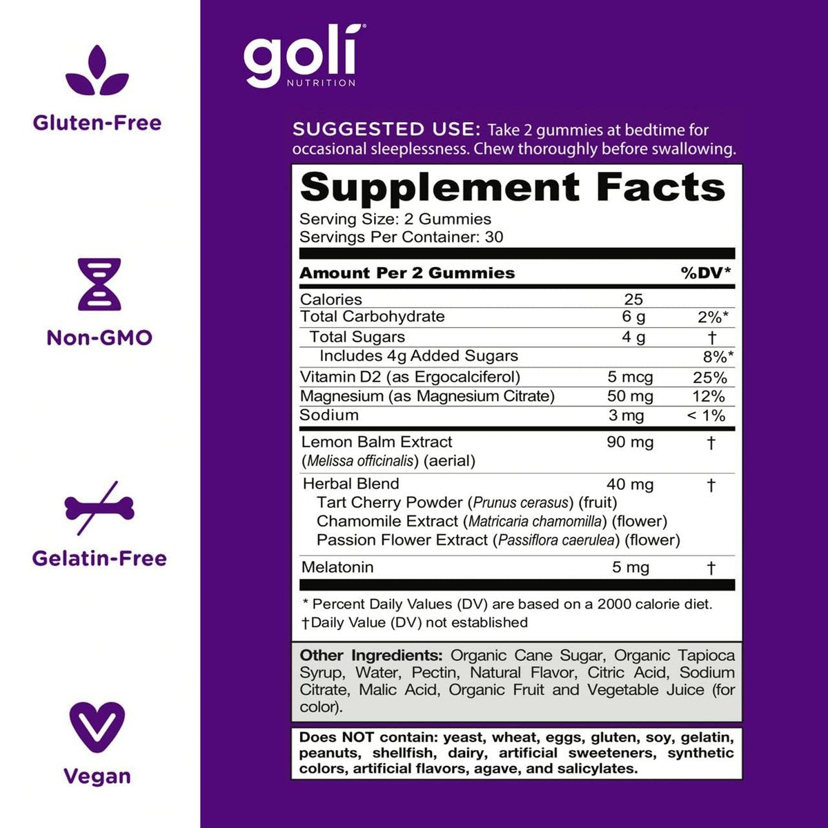 Goli Dreamy Sleep Gummy – 60 Stück – Melatonin, Vitamin D, Magnesium und Zitronenmelissenextrakt – Gelatinefrei, glutenfrei, vegan & nicht-GVO