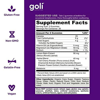 Goli Dreamy Sleep Gummy – 60 Stück – Melatonin, Vitamin D, Magnesium und Zitronenmelissenextrakt – Gelatinefrei, glutenfrei, vegan & nicht-GVO