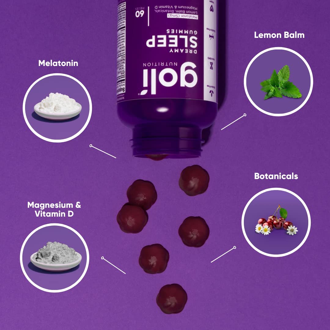 Goli Dreamy Sleep Gummy – 60 Stück – Melatonin, Vitamin D, Magnesium und Zitronenmelissenextrakt – Gelatinefrei, glutenfrei, vegan & nicht-GVO