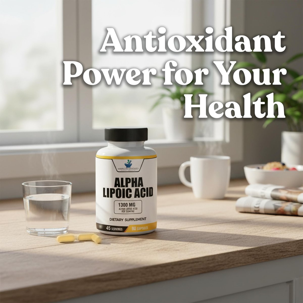 Alpha-Liponsäure 1300 mg pro Portion – Vegan, Glutenfrei, Non-GMO, 90 Kapseln, 45 Portionen