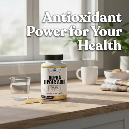 Alpha-Liponsäure 1300 mg pro Portion – Vegan, Glutenfrei, Non-GMO, 90 Kapseln, 45 Portionen