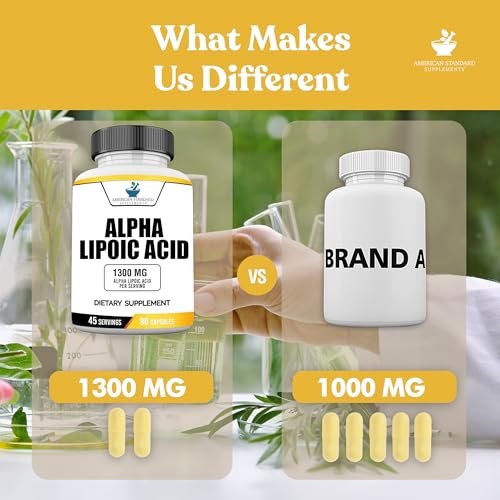Alpha-Liponsäure 1300 mg pro Portion – Vegan, Glutenfrei, Non-GMO, 90 Kapseln, 45 Portionen