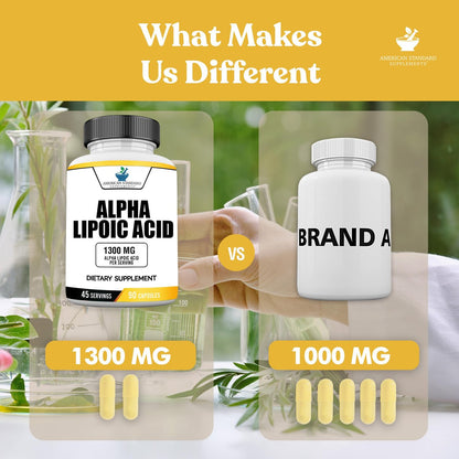Alpha-Liponsäure 1300 mg pro Portion – Vegan, Glutenfrei, Non-GMO, 90 Kapseln, 45 Portionen