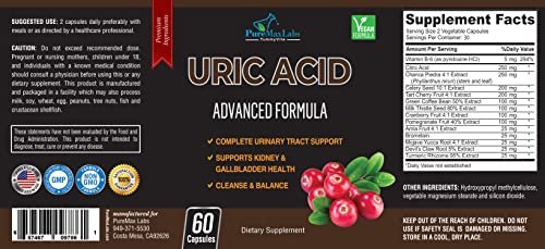 YUMMYVITE Harnsäure-Advanced-Formel – Nieren-, Leber-, Gallenblasen- und Harntrakt-Reinigung mit Cranberry, Chanca Piedra, Sauerkirsche, Mariendistel und Bromelain – 60 Kapseln