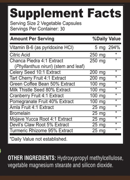 YUMMYVITE Harnsäure-Advanced-Formel – Nieren-, Leber-, Gallenblasen- und Harntrakt-Reinigung mit Cranberry, Chanca Piedra, Sauerkirsche, Mariendistel und Bromelain – 60 Kapseln