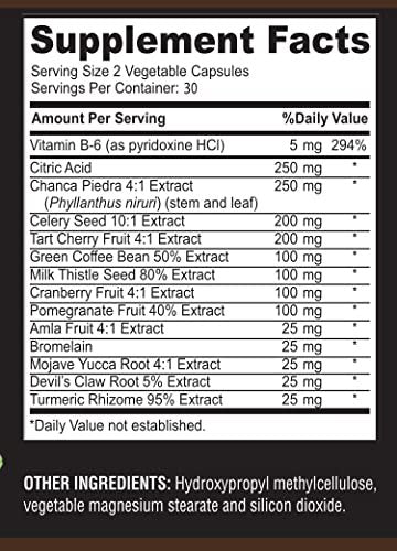 YUMMYVITE Harnsäure-Advanced-Formel – Nieren-, Leber-, Gallenblasen- und Harntrakt-Reinigung mit Cranberry, Chanca Piedra, Sauerkirsche, Mariendistel und Bromelain – 60 Kapseln