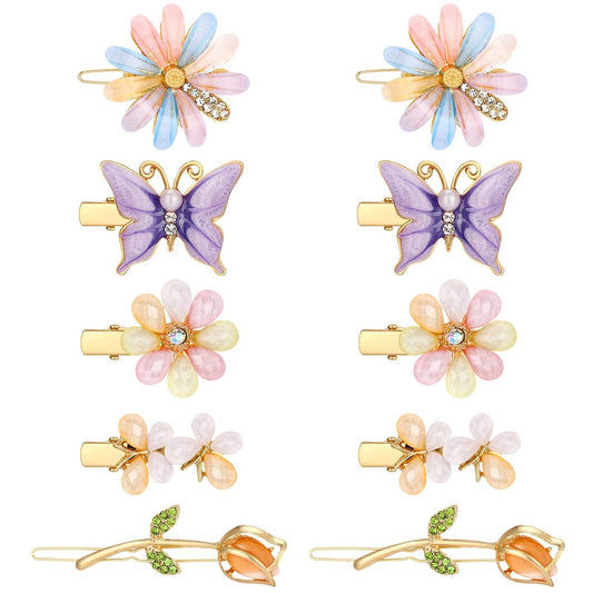 10 Stück Dekorative Haarklammern für Frauen – Strass-Haarnadeln mit Schmetterling und Blume, handgefertigte Metall-Barrettes, glitzernde Kristall-Haarschmuck-Accessoires für Hochzeit (Fresh Style)