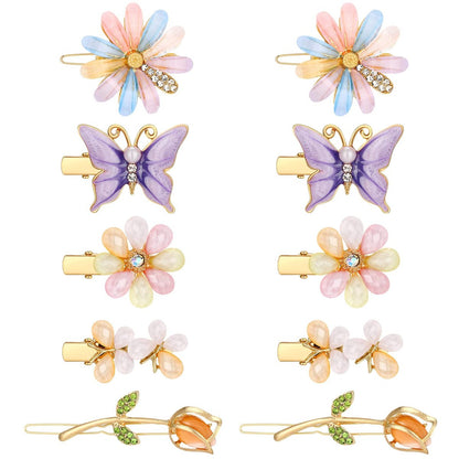 10 Stück Dekorative Haarklammern für Frauen – Strass-Haarnadeln mit Schmetterling und Blume, handgefertigte Metall-Barrettes, glitzernde Kristall-Haarschmuck-Accessoires für Hochzeit (Fresh Style)