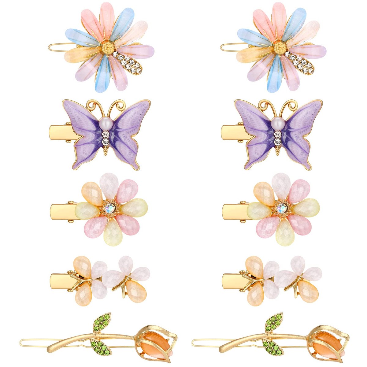 10 Stück Dekorative Haarklammern für Frauen – Strass-Haarnadeln mit Schmetterling und Blume, handgefertigte Metall-Barrettes, glitzernde Kristall-Haarschmuck-Accessoires für Hochzeit (Fresh Style)