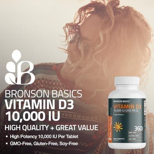 Bronson Vitamin D3 10.000 IE (250 µg) – 360 Tabletten für gesunde Muskelfunktion und Immununterstützung, Non-GMO