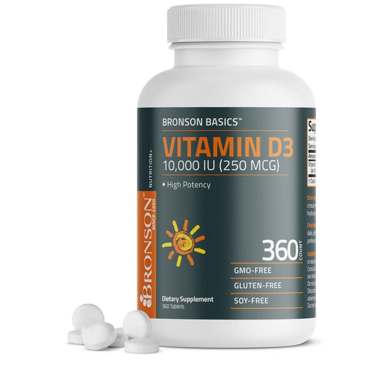 Bronson Vitamin D3 10.000 IE (250 µg) – 360 Tabletten für gesunde Muskelfunktion und Immununterstützung, Non-GMO