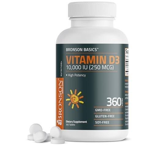 Bronson Vitamin D3 10.000 IE (250 µg) – 360 Tabletten für gesunde Muskelfunktion und Immununterstützung, Non-GMO