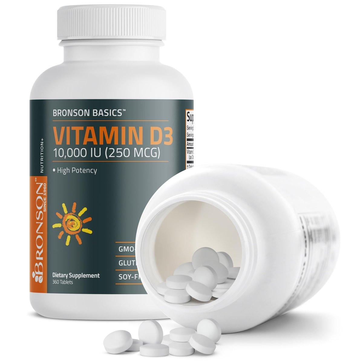 Bronson Vitamin D3 10.000 IE (250 µg) – 360 Tabletten für gesunde Muskelfunktion und Immununterstützung, Non-GMO