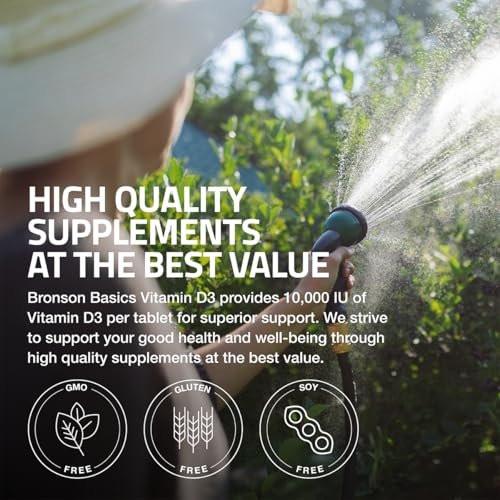 Bronson Vitamin D3 10.000 IE (250 µg) – 360 Tabletten für gesunde Muskelfunktion und Immununterstützung, Non-GMO