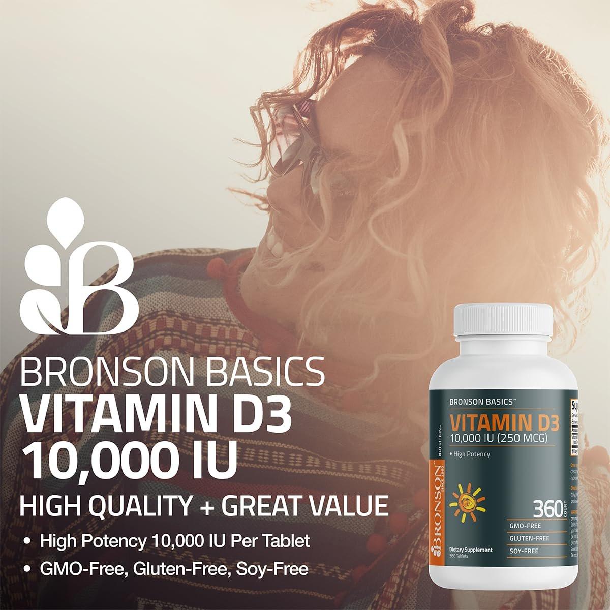 Bronson Vitamin D3 10.000 IE (250 µg) – 360 Tabletten für gesunde Muskelfunktion und Immununterstützung, Non-GMO