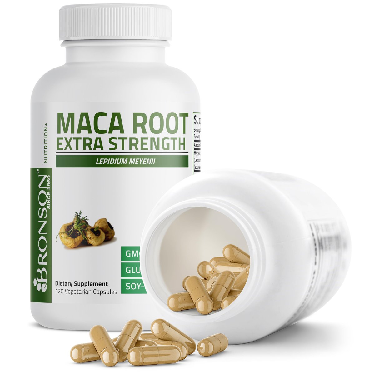 Bronson Maca Root Extra Lepidium Meyenii, Non-GMO, 120 Kapseln (pflanzlich)