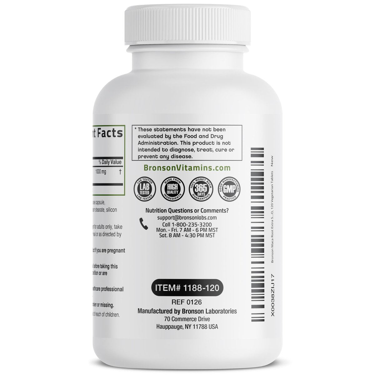 Bronson Maca Root Extra Lepidium Meyenii, Non-GMO, 120 Kapseln (pflanzlich)