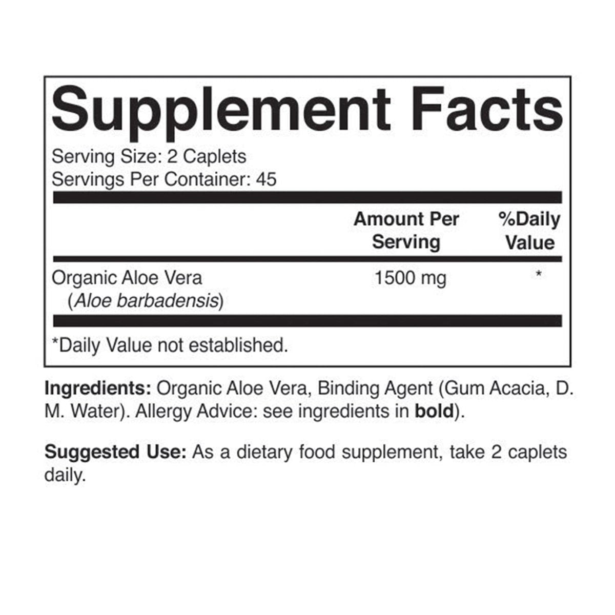 Brieofood Bio Aloe Vera 1500mg, 45 Portionen, Vegetarisch, Glutenfrei, 90 Vegetarische Tabletten