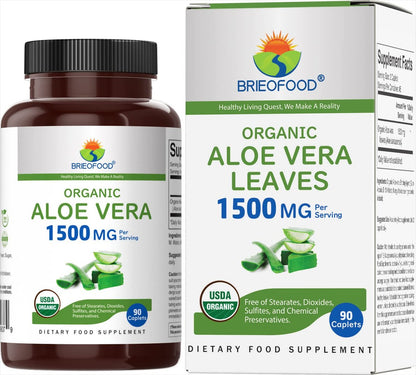 Brieofood Bio Aloe Vera 1500mg, 45 Portionen, Vegetarisch, Glutenfrei, 90 Vegetarische Tabletten