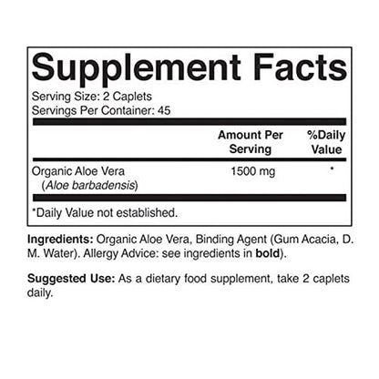 Brieofood Bio Aloe Vera 1500mg, 45 Portionen, Vegetarisch, Glutenfrei, 90 Vegetarische Tabletten