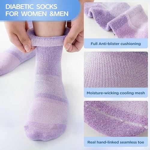 Bulinlulu Diabetikersocken für Damen und Herren, 6 Paar, nicht einschnürend, nahtlos, breite Socken, Größe 9-11 / 10-13 (Large, Weiß)