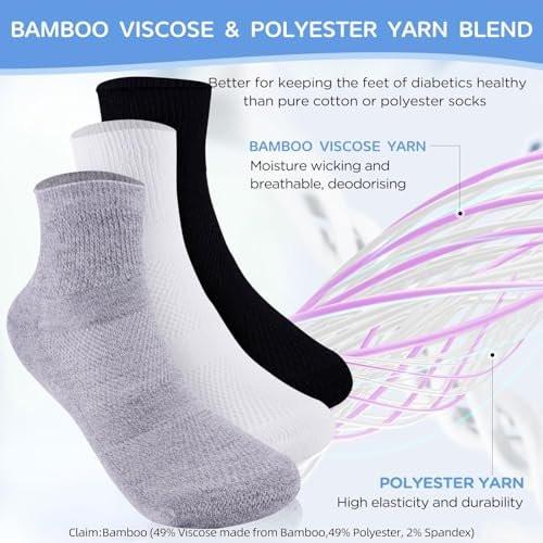 Bulinlulu Diabetikersocken für Damen und Herren, 6 Paar, nicht einschnürend, nahtlos, breite Socken, Größe 9-11 / 10-13 (Large, Weiß)