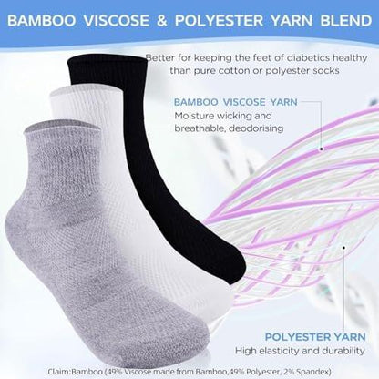 Bulinlulu Diabetikersocken für Damen und Herren, 6 Paar, nicht einschnürend, nahtlos, breite Socken, Größe 9-11 / 10-13 (Large, Weiß)