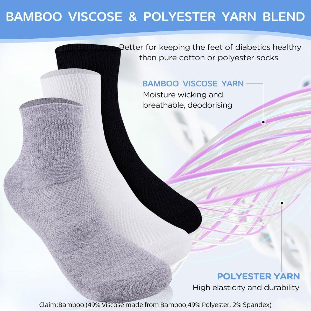 Bulinlulu Diabetikersocken für Damen und Herren, 6 Paar, nicht einschnürend, nahtlos, breite Socken, Größe 9-11 / 10-13 (Large, Weiß)