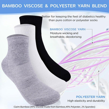 Bulinlulu Diabetikersocken für Damen und Herren, 6 Paar, nicht einschnürend, nahtlos, breite Socken, Größe 9-11 / 10-13 (Large, Weiß)