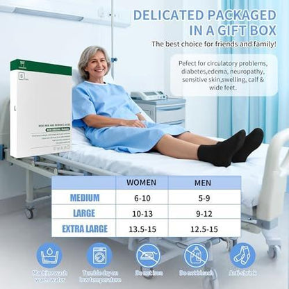 Bulinlulu Diabetikersocken für Damen und Herren, 6 Paar, nicht einschnürend, nahtlos, breite Socken, Größe 9-11 / 10-13 (Large, Weiß)