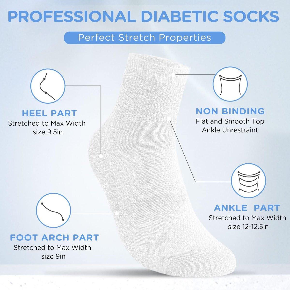 Bulinlulu Diabetikersocken für Damen und Herren, 6 Paar, nicht einschnürend, nahtlos, breite Socken, Größe 9-11 / 10-13 (Large, Weiß)