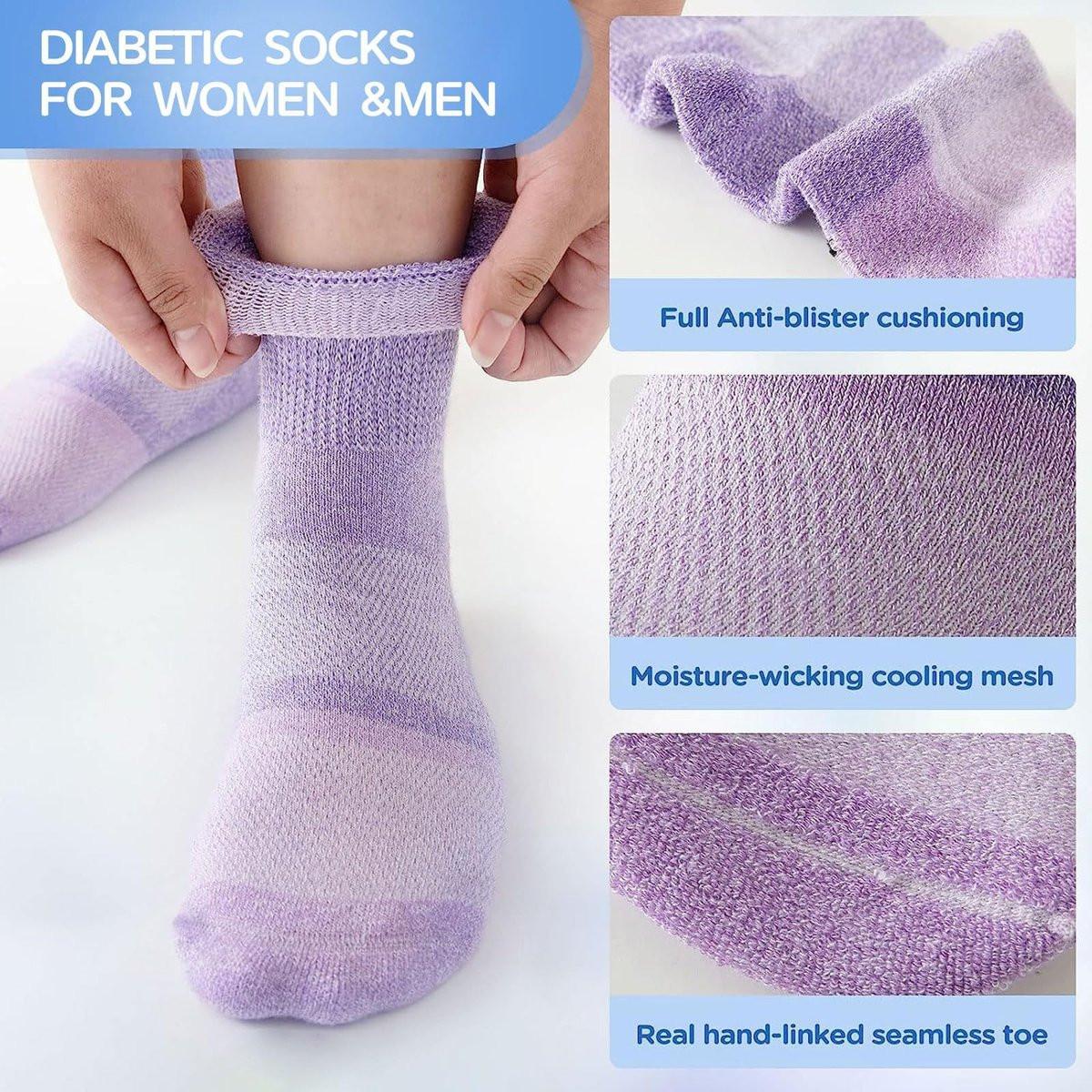Bulinlulu Diabetikersocken für Damen & Herren, 6 Paar nicht einschnürende Diabetiker-Knöchelsocken, breite Socken mit nahtloser Zehenpartie (Groß, Bunte Farben - 6 Paar)