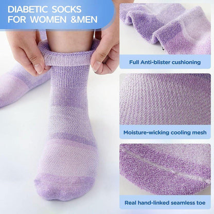 Bulinlulu Diabetikersocken für Damen & Herren, 6 Paar nicht einschnürende Diabetiker-Knöchelsocken, breite Socken mit nahtloser Zehenpartie (Groß, Bunte Farben - 6 Paar)
