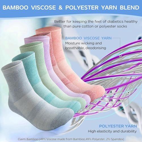 Bulinlulu Diabetikersocken für Damen & Herren, 6 Paar nicht einschnürende Diabetiker-Knöchelsocken, breite Socken mit nahtloser Zehenpartie (Groß, Bunte Farben - 6 Paar)