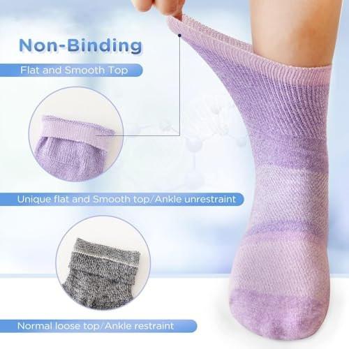 Bulinlulu Diabetikersocken für Damen & Herren, 6 Paar nicht einschnürende Diabetiker-Knöchelsocken, breite Socken mit nahtloser Zehenpartie (Groß, Bunte Farben - 6 Paar)