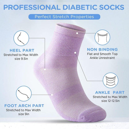 Bulinlulu Diabetikersocken für Damen & Herren, 6 Paar nicht einschnürende Diabetiker-Knöchelsocken, breite Socken mit nahtloser Zehenpartie (Groß, Bunte Farben - 6 Paar)