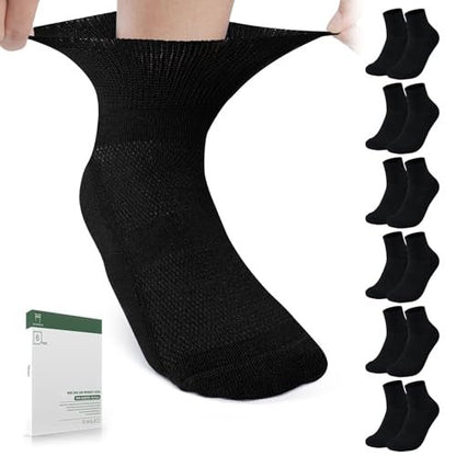 Bulinlulu Diabetikersocken für Damen & Herren – 6 Paar nahtlose Socken mit extra weiter, dehnbarer Passform (Groß, Schwarz, 6 Paar)