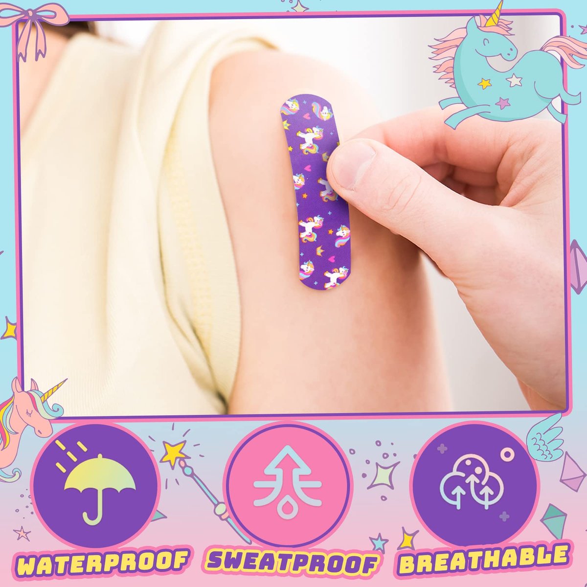 Tondiamo 200 Stücke 5 Stile Cartoon Pflaster für Kinder – Flexible Klebestreifen, Wasserdicht, Bunte Aufkleber für Mädchen, Schutzpflaster für Schnitte, Schrammen, Verbrennungen