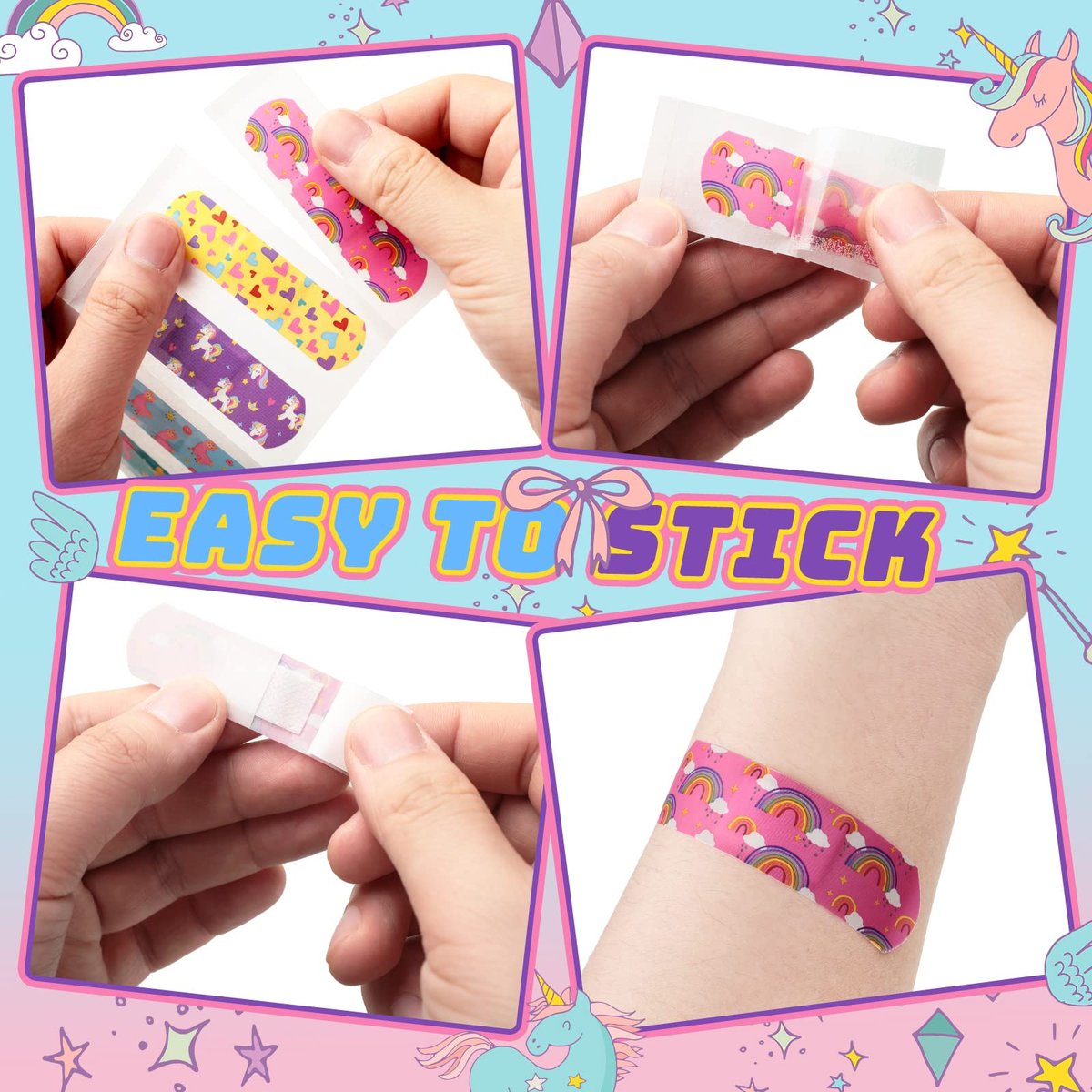 Tondiamo 200 Stücke 5 Stile Cartoon Pflaster für Kinder – Flexible Klebestreifen, Wasserdicht, Bunte Aufkleber für Mädchen, Schutzpflaster für Schnitte, Schrammen, Verbrennungen