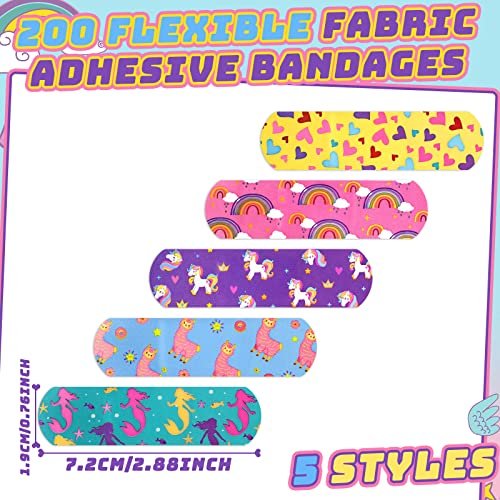 Tondiamo 200 Stücke 5 Stile Cartoon Pflaster für Kinder – Flexible Klebestreifen, Wasserdicht, Bunte Aufkleber für Mädchen, Schutzpflaster für Schnitte, Schrammen, Verbrennungen