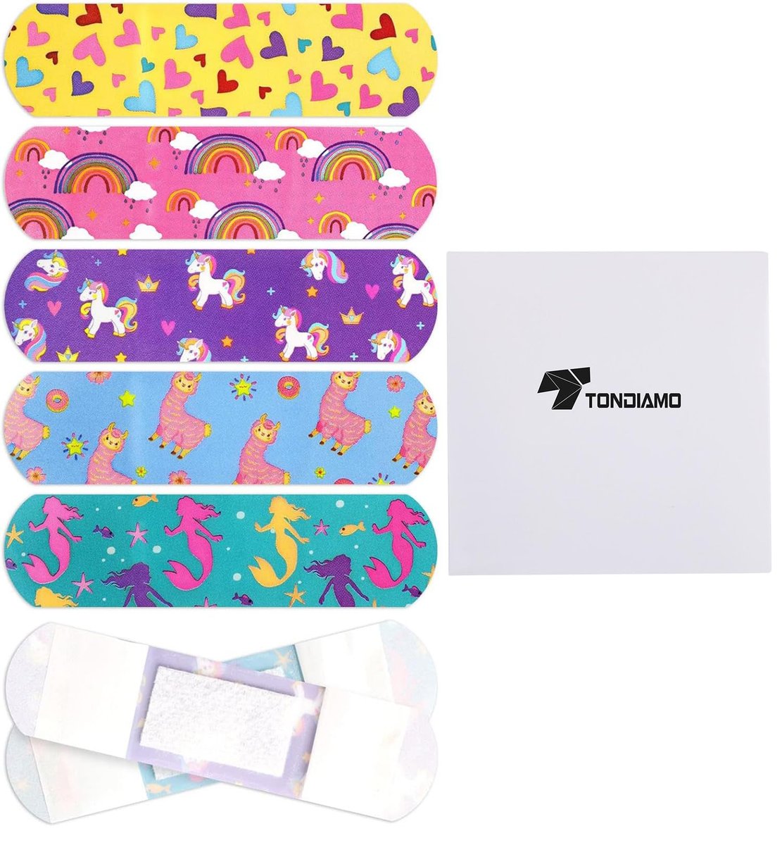 Tondiamo 200 Stücke 5 Stile Cartoon Pflaster für Kinder – Flexible Klebestreifen, Wasserdicht, Bunte Aufkleber für Mädchen, Schutzpflaster für Schnitte, Schrammen, Verbrennungen