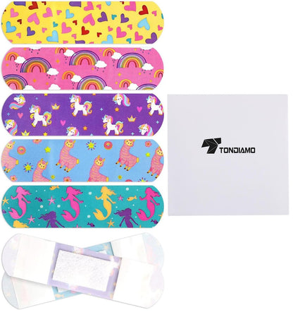 Tondiamo 200 Stücke 5 Stile Cartoon Pflaster für Kinder – Flexible Klebestreifen, Wasserdicht, Bunte Aufkleber für Mädchen, Schutzpflaster für Schnitte, Schrammen, Verbrennungen
