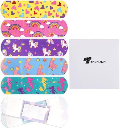 Tondiamo 200 Stücke 5 Stile Cartoon Pflaster für Kinder – Flexible Klebestreifen, Wasserdicht, Bunte Aufkleber für Mädchen, Schutzpflaster für Schnitte, Schrammen, Verbrennungen