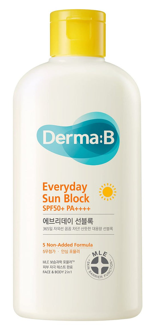 Derma B Everyday Sun Block Sonnenschutz LSF50+ PA++++ 200 ml – Leichte, schnell einziehende Feuchtigkeitspflege für Gesicht und Körper