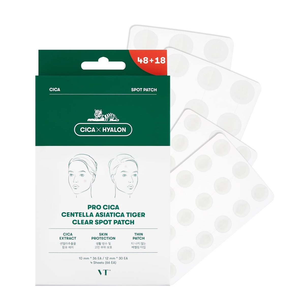 VT COSMETICS Pro Cica Pimple Patches (66 Stück) – Hydrokolloid-Akne-Pflaster mit Centella für Beruhigung & Reparatur, Unsichtbare Pickel-Aufkleber für Gesicht & Unreinheiten, 2 Größen, Koreanische Hautpflege