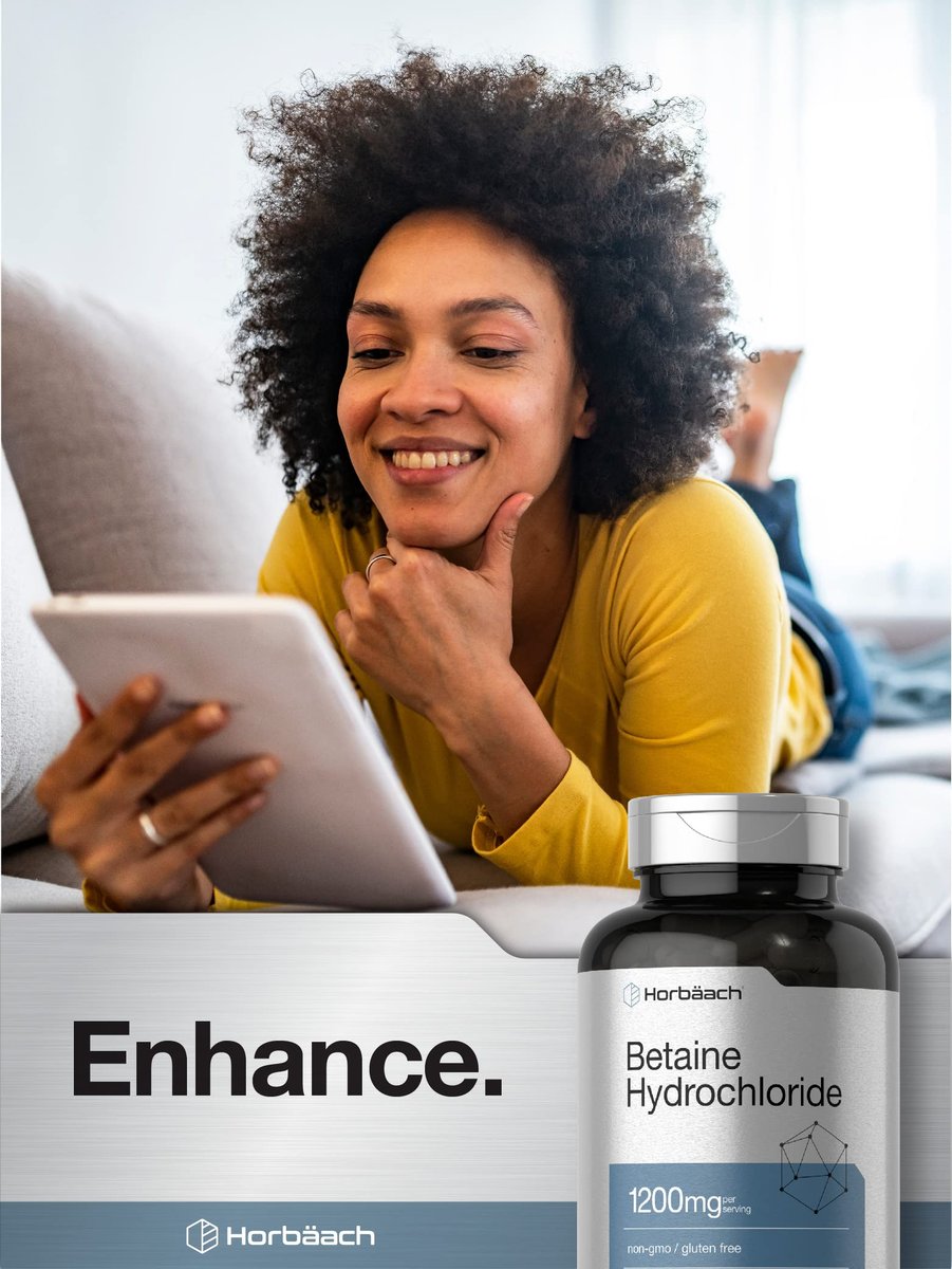 Horbäach Betain HCl 1200mg | 180 Kapseln | Betain-Hydrochlorid Nahrungsergänzungsmittel | Non-GMO, Glutenfrei
