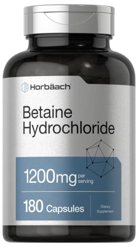 Horbäach Betain HCl 1200mg | 180 Kapseln | Betain-Hydrochlorid Nahrungsergänzungsmittel | Non-GMO, Glutenfrei