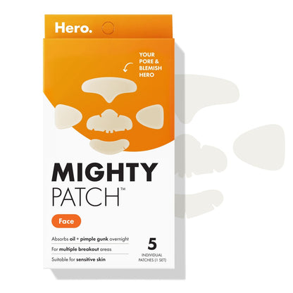 Mighty Patch Hero Cosmetics XL Hydrokolloid-Pflaster gegen Akne – 5 große Pickelpflaster für Ausbrüche auf Nase, Kinn, Stirn und Wangen (1 Packung)