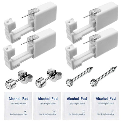 HELLWANG 2er-Pack Nasenpiercing + 2er-Pack Ohrpiercing-Set, einfach und sicher zu verwenden, ideal für Anfänger (Silber)