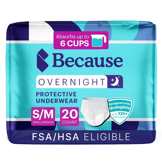 Because Overnight Absorbency Pull-Ups – Saugfähige Inkontinenzhosen für Erwachsene, Extra Saugfähige Nachtwindeln für Männer und Frauen, Weiß, Small/Medium, 20 Stück